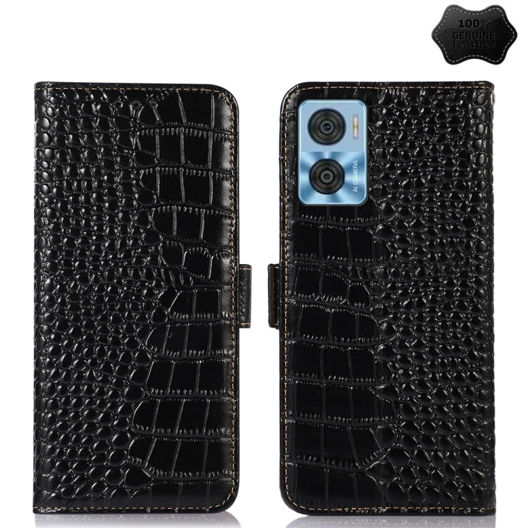 For Motorola Moto E22/E22i Crocodile Top Layer Cowhide Leather Phone Case(Black) - Motorola Cases by PMC TechLife | Online Shopping South Africa | PMC TechLife | Buy Now Pay Later Mobicred