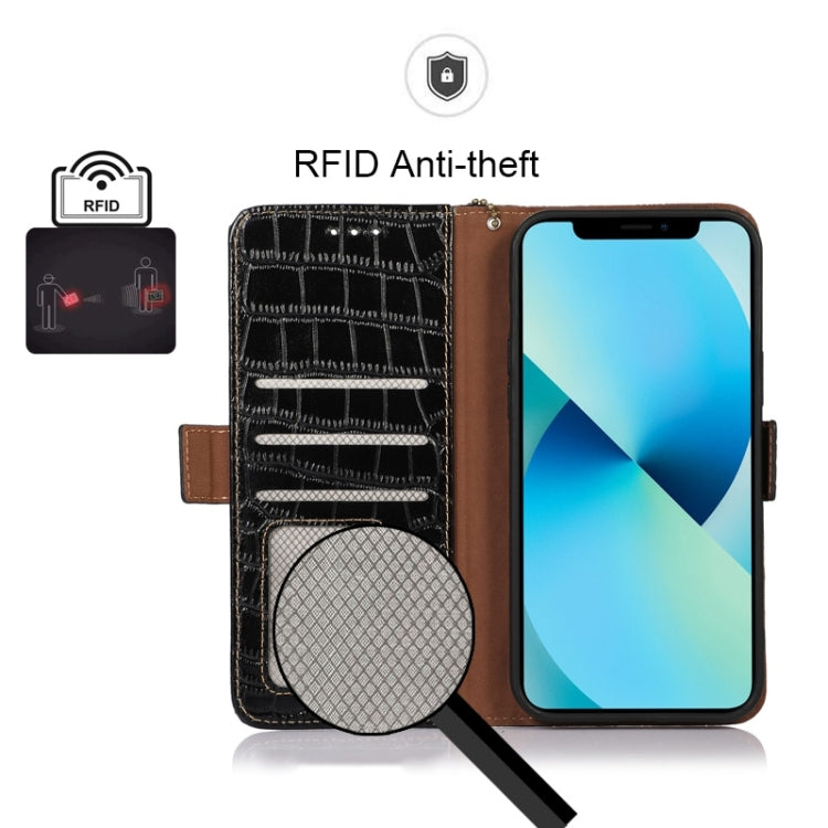 For Motorola Moto E22/E22i Crocodile Top Layer Cowhide Leather Phone Case(Black) - Motorola Cases by PMC TechLife | Online Shopping South Africa | PMC TechLife | Buy Now Pay Later Mobicred