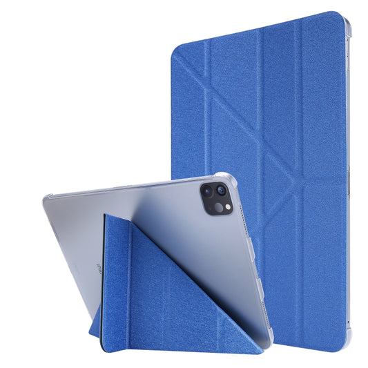 For iPad Air 13 2024 / Pro 12.9 2020 Silk Texture Horizontal Deformation Flip Leather Tablet Case with Three-folding Holder(Blue) - iPad Pro 12.9 (2020) Cases by PMC Jewellery | Online Shopping South Africa | PMC Jewellery | Buy Now Pay Later Mobicred