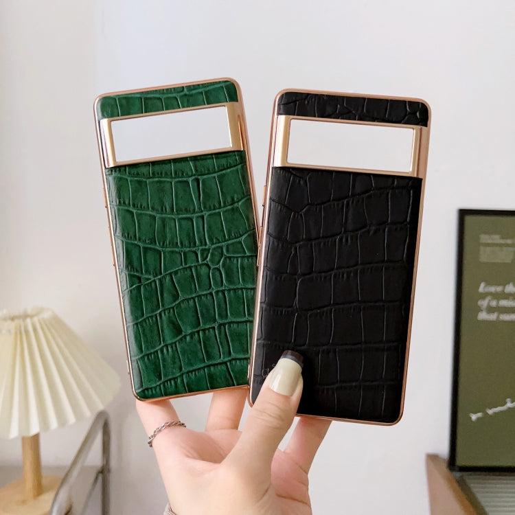 For Google Pixel 6 Crocodile Texture Genuine Leather Electroplating Phone Case(Black) - Google Cases by PMC TechLife | Online Shopping South Africa | PMC TechLife | Buy Now Pay Later Mobicred