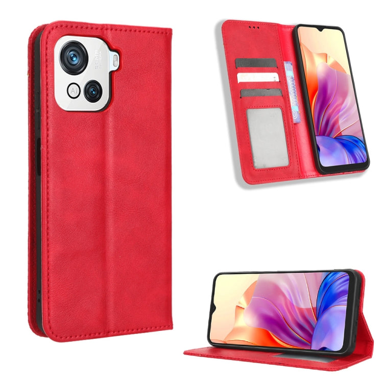 For Blackview OSCAL C80 Magnetic Buckle Retro Texture Leather Phone Case(Red) - More Brand by PMC Jewellery | Online Shopping South Africa | PMC Jewellery | Buy Now Pay Later Mobicred