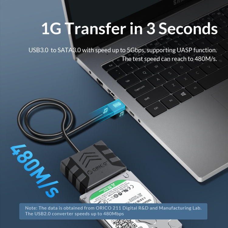 ORICO UTS1 USB 3.0 2.5-inch SATA HDD Adapter with 12V 2A Power Adapter, Cable Length:0.5m(AU Plug) - USB to IDE / SATA by ORICO | Online Shopping South Africa | PMC Jewellery | Buy Now Pay Later Mobicred