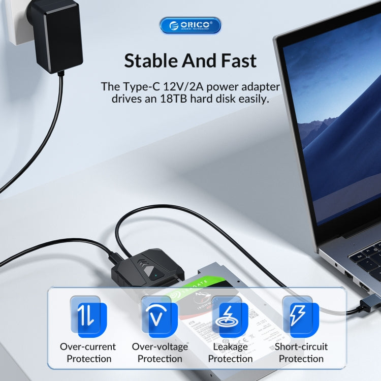ORICO UTS1 Type-C / USB-C USB 3.0 2.5-inch SATA HDD Adapter with 12V 2A Power Adapter, Cable Length:0.3m(US Plug) - free shipping - PMC Jewellery - Order now!