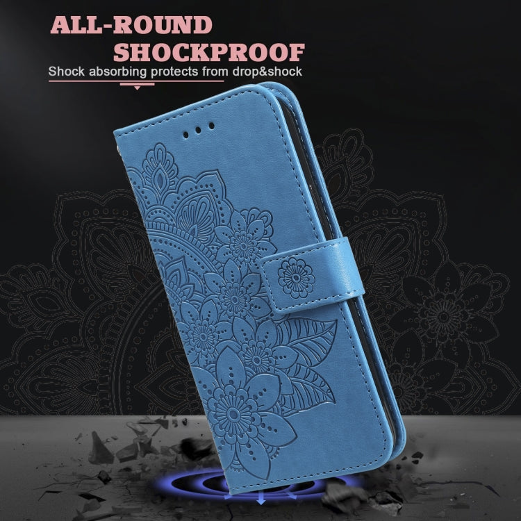 For Samsung Galaxy S23 Ultra 5G 7-petal Flowers Embossing Leather Phone Case(Blue) - Galaxy S23 Ultra 5G Cases by PMC Jewellery | Online Shopping South Africa | PMC Jewellery