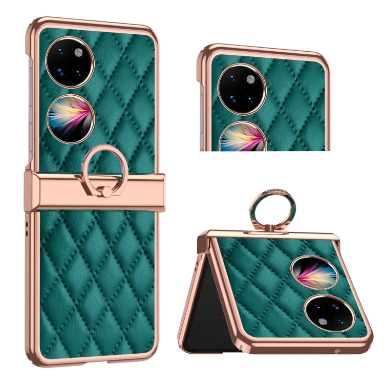 For Huawei P50 Pocket Grid Leather Pattern Electroplating Frame Folding Phone Case(Green) - Huawei Cases by PMC TechLife | Online Shopping South Africa | PMC TechLife | Buy Now Pay Later Mobicred