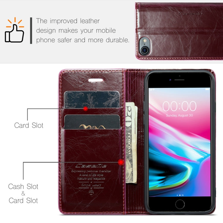 For iPhone SE 2022 / SE 2020 / 7 / 8 CaseMe 003 Crazy Horse Texture Leather Phone Case(Wine Red) - iPhone SE 2022 / 2020 / 8 / 7 Cases by CaseMe | Online Shopping South Africa | PMC Jewellery | Buy Now Pay Later Mobicred