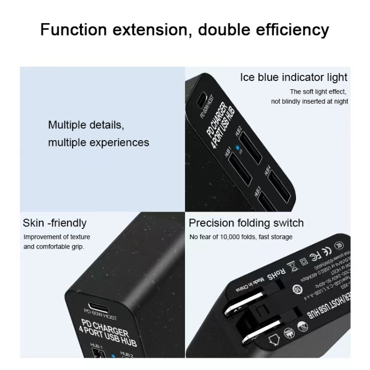 X83 65W Output USB-C / Type-C + 4 Ports USB HUB PD Charger, US Plug - USB Charger by PMC Jewellery | Online Shopping South Africa | PMC Jewellery | Buy Now Pay Later Mobicred