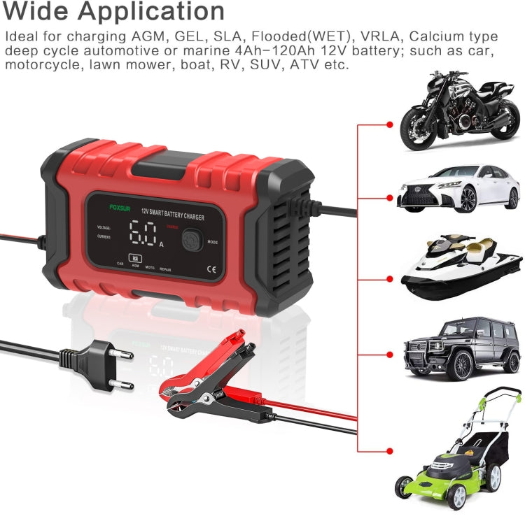 FOXSUR 6A 12V Motorcycle / Car Smart Battery Charger, Plug Type:UK Plug(Red) - Battery Charger by FOXSUR | Online Shopping South Africa | PMC Jewellery | Buy Now Pay Later Mobicred