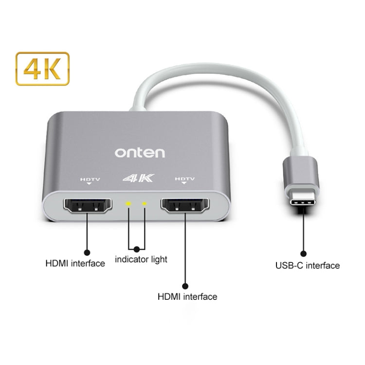 Onten OTN-9175B 4K USB-C / Type-C to Dual HDMI Output Converter(White) - Converter by Onten | Online Shopping South Africa | PMC Jewellery | Buy Now Pay Later Mobicred