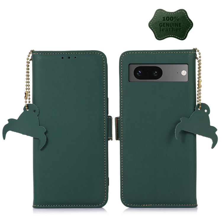 For Google Pixel 7 Genuine Leather Magnetic RFID Leather Phone Case(Green) - Google Cases by PMC TechLife | Online Shopping South Africa | PMC TechLife | Buy Now Pay Later Mobicred