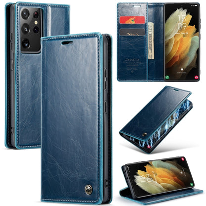 For Samsung Galaxy S21 Ultra 5G CaseMe 003 Crazy Horse Texture Leather Phone Case(Blue) - Galaxy S21 Ultra 5G Cases by CaseMe | Online Shopping South Africa | PMC Jewellery | Buy Now Pay Later Mobicred