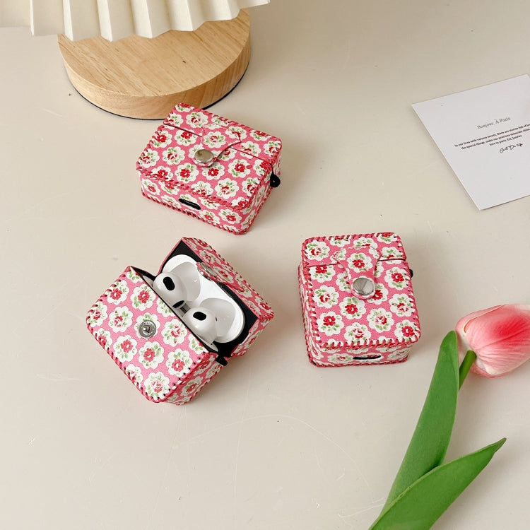 For AirPods Pro 2 PU Leather Wireless Earphone Case(Little Red Flower) - For AirPods Pro 2 by PMC Jewellery | Online Shopping South Africa | PMC Jewellery | Buy Now Pay Later Mobicred