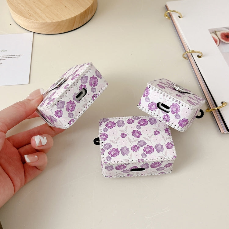 For AirPods 3 PU Leather Wireless Earphone Case(Purple Flowers) - For AirPods 3 by PMC Jewellery | Online Shopping South Africa | PMC Jewellery | Buy Now Pay Later Mobicred