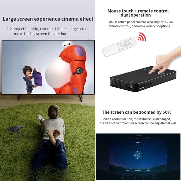 S90 DLP Android 9.0 1GB+8GB 4K Mini WiFi Smart Projector, Power Plug:UK Plug(Black) - Mini Projector by PMC Jewellery | Online Shopping South Africa | PMC Jewellery | Buy Now Pay Later Mobicred