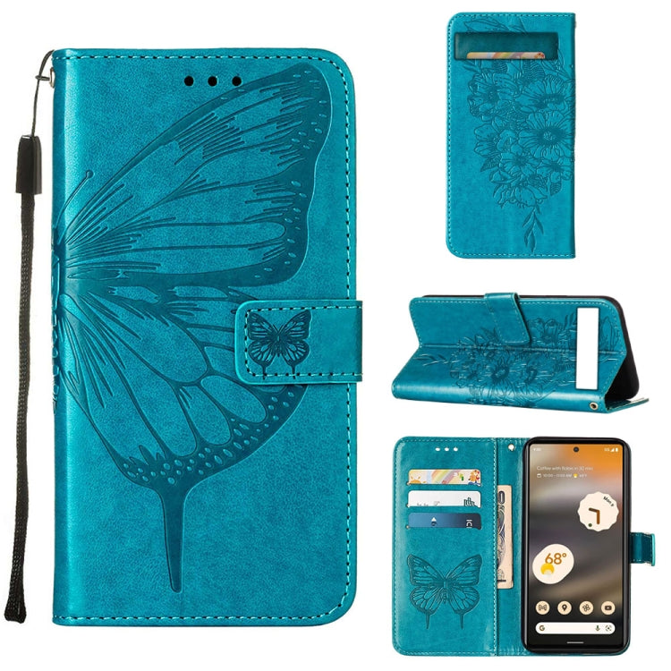 For Google Pixel 7a Embossed Butterfly Flip Leather Phone Case(Blue) - Google Cases by PMC Jewellery | Online Shopping South Africa | PMC Jewellery | Buy Now Pay Later Mobicred