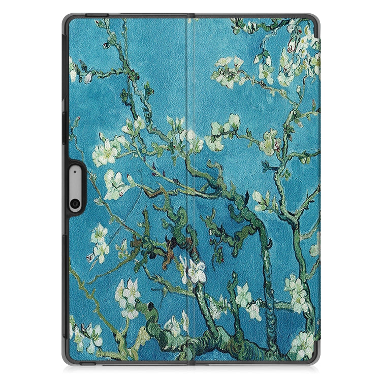 For Microsoft Surface Pro 9 Custer Painted 3-Fold Holder Leather Tablet Case(Apricot Flower) - Microsoft by PMC TechLife | Online Shopping South Africa | PMC TechLife | Buy Now Pay Later Mobicred