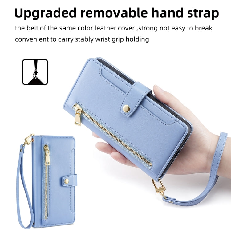For Motorola Edge Sheep Texture Cross-body Zipper Wallet Leather Phone Case(Blue) - Motorola Cases by PMC TechLife | Online Shopping South Africa | PMC TechLife | Buy Now Pay Later Mobicred