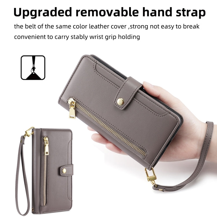 For Motorola Edge Sheep Texture Cross-body Zipper Wallet Leather Phone Case(Grey) - Motorola Cases by PMC TechLife | Online Shopping South Africa | PMC TechLife | Buy Now Pay Later Mobicred