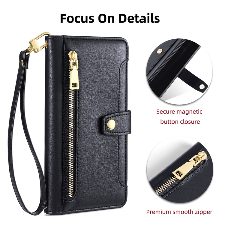 For Meizu Note 9 Sheep Texture Cross-body Zipper Wallet Leather Phone Case(Black) - Meizu by PMC TechLife | Online Shopping South Africa | PMC TechLife | Buy Now Pay Later Mobicred