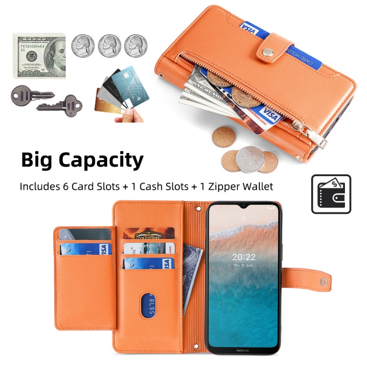 For Nokia C21 Plus Sheep Texture Cross-body Zipper Wallet Leather Phone Case(Orange) - Nokia Cases by PMC TechLife | Online Shopping South Africa | PMC TechLife | Buy Now Pay Later Mobicred