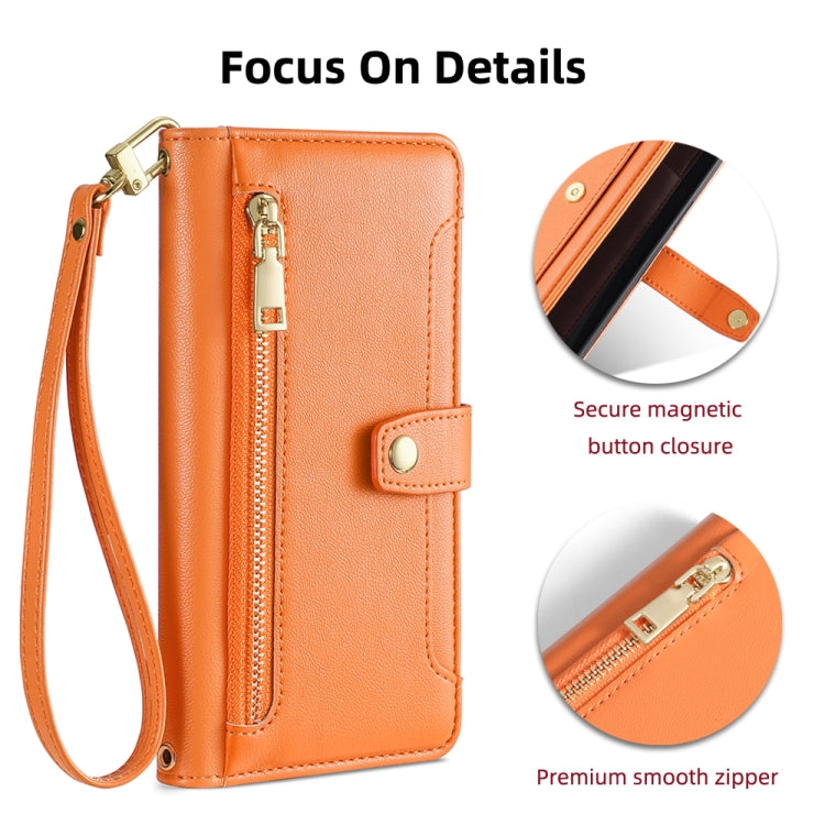 For Honor 10X Lite Sheep Texture Cross-body Zipper Wallet Leather Phone Case(Orange) - Honor Cases by PMC TechLife | Online Shopping South Africa | PMC TechLife | Buy Now Pay Later Mobicred