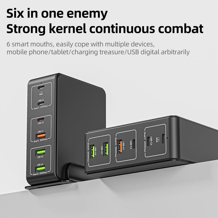 818H 120W Type-C + USB 6-Ports Desktop Fast Charger, Plug Type:UK Plug(Black) - Multifunction Charger by PMC Jewellery | Online Shopping South Africa | PMC Jewellery | Buy Now Pay Later Mobicred