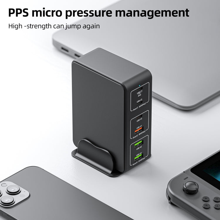 818H 120W Type-C + USB 6-Ports Desktop Fast Charger, Plug Type:UK Plug(Black) - Multifunction Charger by PMC Jewellery | Online Shopping South Africa | PMC Jewellery | Buy Now Pay Later Mobicred