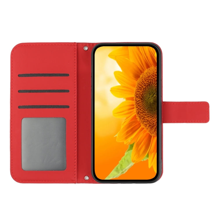 For OPPO A58 5G/A78 5G HT04 Skin Feel Sun Flower Embossed Flip Leather Phone Case with Lanyard(Red) - OPPO Cases by PMC Jewellery | Online Shopping South Africa | PMC Jewellery | Buy Now Pay Later Mobicred