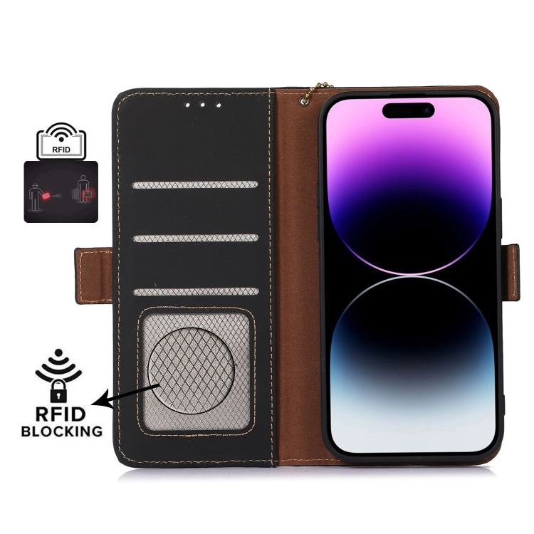 For Motorola Moto E13 Genuine Leather Magnetic RFID Leather Phone Case(Black) - Motorola Cases by PMC TechLife | Online Shopping South Africa | PMC TechLife | Buy Now Pay Later Mobicred