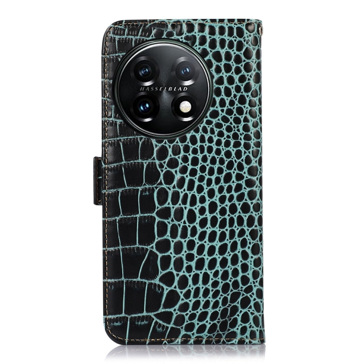 For OnePlus 11 5G Crocodile Top Layer Cowhide RFID Leather Phone Case(Green) - OnePlus Cases by PMC TechLife | Online Shopping South Africa | PMC TechLife | Buy Now Pay Later Mobicred