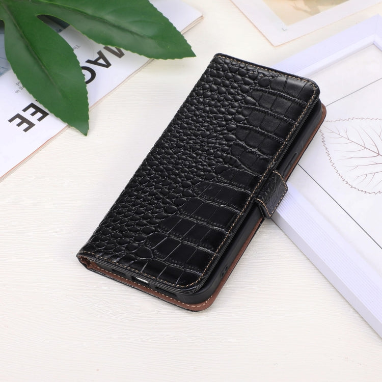 For Motorola Moto E13 4G 2023 Crocodile Top Layer Cowhide RFID Leather Phone Case(Black) - Motorola Cases by PMC TechLife | Online Shopping South Africa | PMC TechLife | Buy Now Pay Later Mobicred
