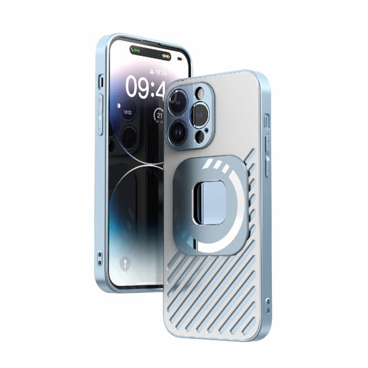 For iPhone 14 R-JUST Square Round Mirror PC+TPU Phone Case(Blue) - iPhone 14 Cases by R-JUST | Online Shopping South Africa | PMC Jewellery