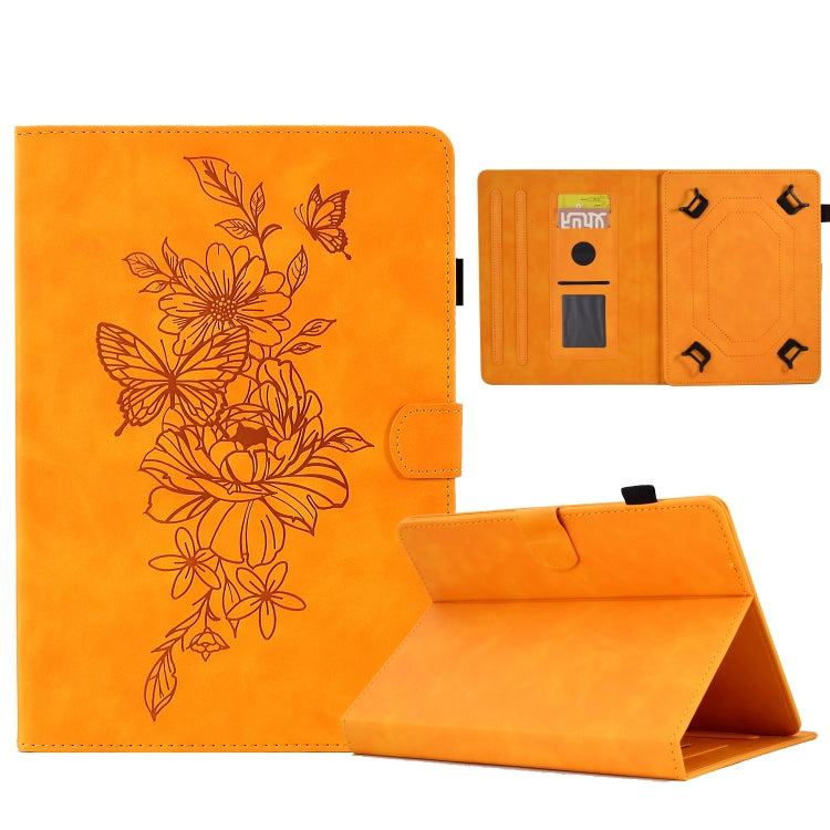 For 8 inch Tablets Peony Butterfly Embossed Leather Tablet Case(Khaki) - 8 inch by PMC TechLife | Online Shopping South Africa | PMC TechLife | Buy Now Pay Later Mobicred