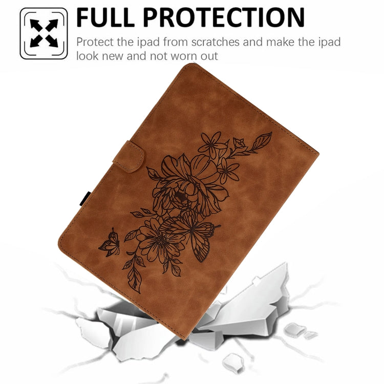 For Amazon Kindle Fire HD8 2020 Peony Butterfly Embossed Leather Smart Tablet Case(Brown) - Amazon by PMC TechLife | Online Shopping South Africa | PMC TechLife | Buy Now Pay Later Mobicred