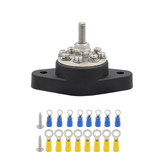 1/4 inch M6 RV Yacht 8-way Terminal Stud with 2 M5x20 Screws + 16pcs Terminals(Black) - Booster Cable & Clip by PMC Jewellery | Online Shopping South Africa | PMC Jewellery | Buy Now Pay Later Mobicred