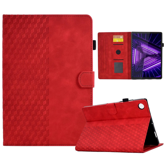 For Lenovo Tab M10 / M10 Plus FHD X606F Rhombus Embossed Leather Smart Tablet Case(Red) - Lenovo by PMC Jewellery | Online Shopping South Africa | PMC Jewellery | Buy Now Pay Later Mobicred