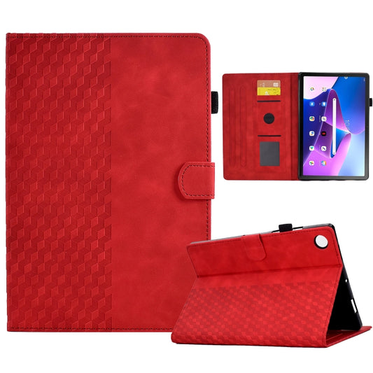 For Lenovo Tab M10 Plus Gen 3 Rhombus Embossed Leather Smart Tablet Case(Red) - Lenovo by PMC Jewellery | Online Shopping South Africa | PMC Jewellery | Buy Now Pay Later Mobicred