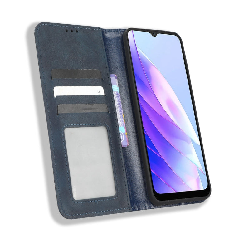 For Blackview A52 Magnetic Buckle Retro Texture Leather Phone Case(Blue) - More Brand by PMC Jewellery | Online Shopping South Africa | PMC Jewellery | Buy Now Pay Later Mobicred