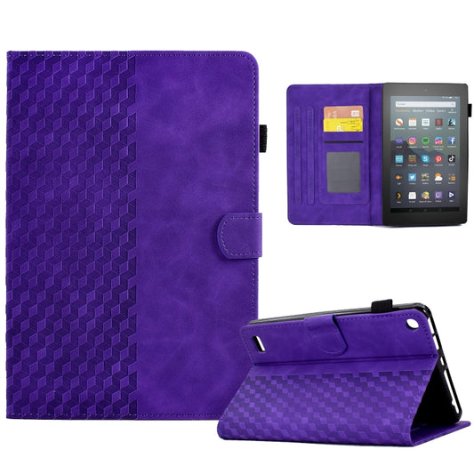 For Amazon Kindle Fire 7 2019 / 2017 / 2015 Rhombus Embossed Leather Tablet Case(Purple) - Amazon by PMC Jewellery | Online Shopping South Africa | PMC Jewellery | Buy Now Pay Later Mobicred