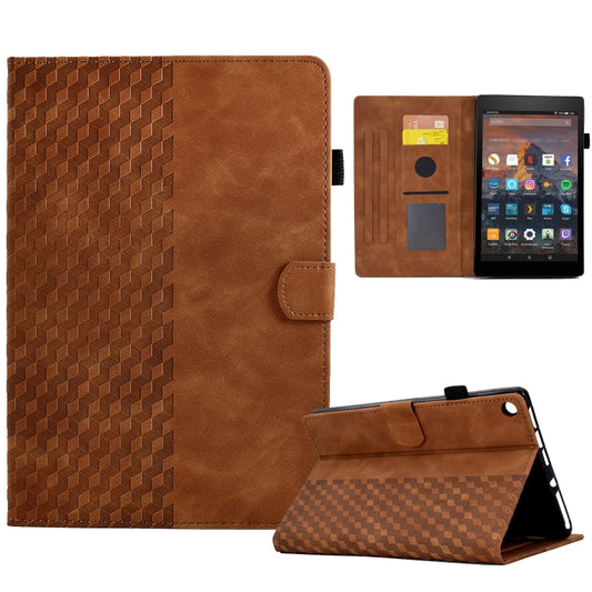 For Amazon Kindle Fire HD8 2018 / 2017 / 2016 Rhombus Embossed Leather Tablet Case(Brown) - Amazon by PMC Jewellery | Online Shopping South Africa | PMC Jewellery | Buy Now Pay Later Mobicred