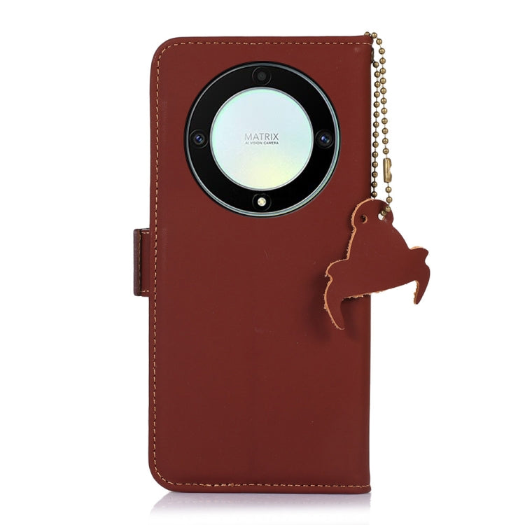 For Honor X9a 4G Genuine Leather Magnetic RFID Leather Phone Case(Coffee) - Honor Cases by PMC TechLife | Online Shopping South Africa | PMC TechLife | Buy Now Pay Later Mobicred