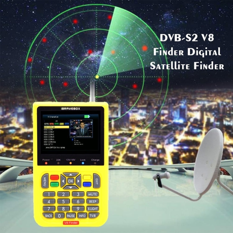 iBRAVEBOX V8 Finder 3.5 inch LCD Colour Screen Digital Satellite Signal Finder Meter, Support DVB Compliant & Live FTA, Plug Type:EU Plug(Yellow) - Satellite Finder by PMC Jewellery | Online Shopping South Africa | PMC Jewellery