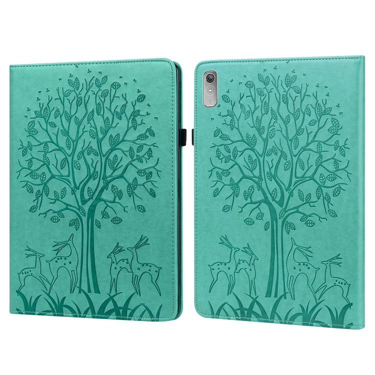 For Lenovo Tab P11 Gen 2 Tree & Deer Pattern Embossed Leather Tablet Case(Green) - Lenovo by PMC TechLife | Online Shopping South Africa | PMC TechLife | Buy Now Pay Later Mobicred