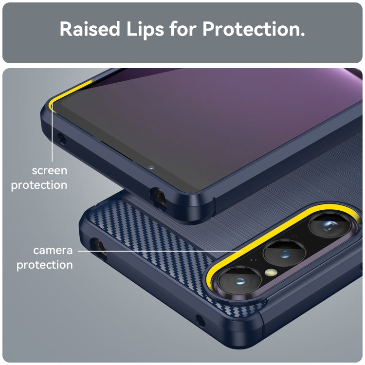 For Sony Xperia 1 V Brushed Texture Carbon Fiber TPU Phone Case(Blue) - Sony Cases by PMC TechLife | Online Shopping South Africa | PMC TechLife | Buy Now Pay Later Mobicred