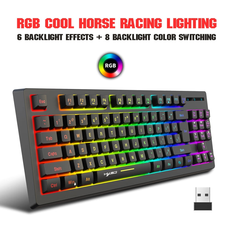 HXSJ L100 87 Keys RGB Backlit Film 2.4G Wireless Keyboard(Black) - Wireless Keyboard by HXSJ | Online Shopping South Africa | PMC Jewellery