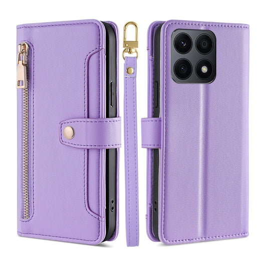 For Honor X8A Sheep Texture Cross-body Zipper Wallet Leather Phone Case(Purple) - Honor Cases by PMC Jewellery | Online Shopping South Africa | PMC Jewellery | Buy Now Pay Later Mobicred