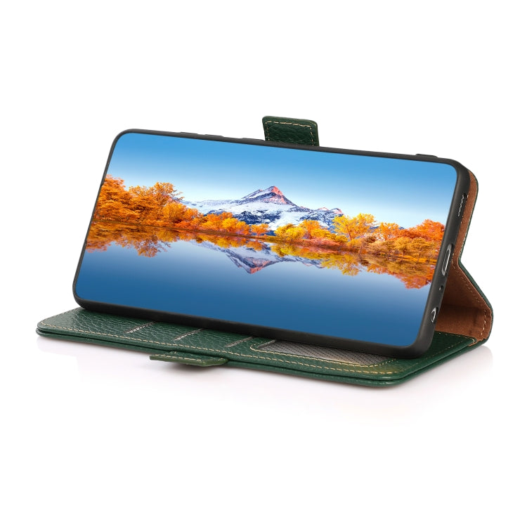 For Google Pixel 7A KHAZNEH Side-Magnetic Litchi Genuine Leather RFID Phone Case(Green) - Google Cases by PMC TechLife | Online Shopping South Africa | PMC TechLife | Buy Now Pay Later Mobicred