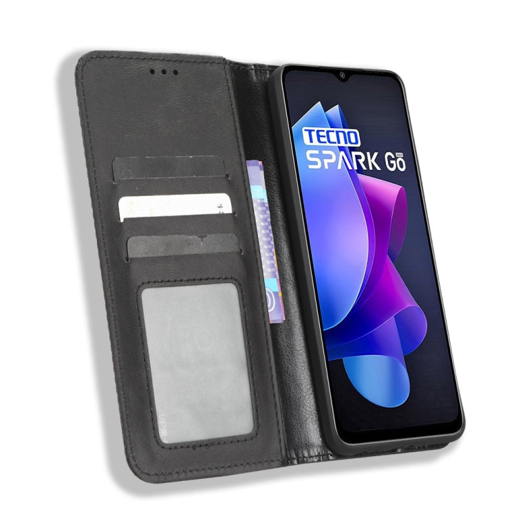 For Tecno Spark Go 2023 Magnetic Buckle Retro Texture Leather Phone Case(Black) - Tecno Cases by PMC TechLife | Online Shopping South Africa | PMC TechLife