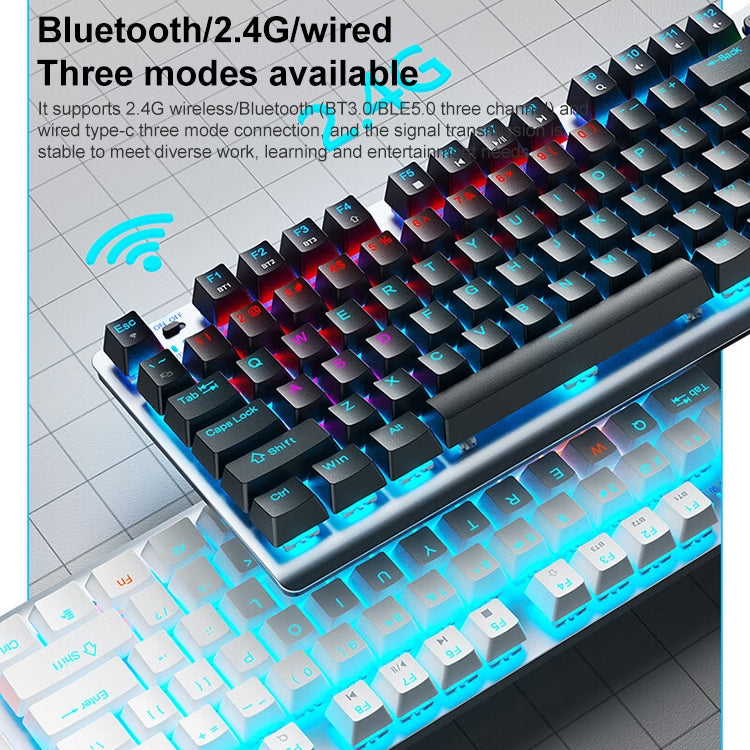 AULA F3001 Backlit 87 Keys Wired/Wireless/Bluetooth Three Model Mechanical Gaming Keyboard(Silver White Green Shaft) - Wireless Keyboard by AULA | Online Shopping South Africa | PMC Jewellery | Buy Now Pay Later Mobicred