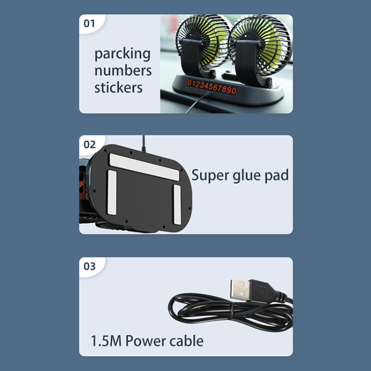 F622 Car Creative Folding Rotatable Double Head Electric Cooling Fan, Style:USB Universal - Heating & Fans by PMC TechLife | Online Shopping South Africa | PMC TechLife | Buy Now Pay Later Mobicred